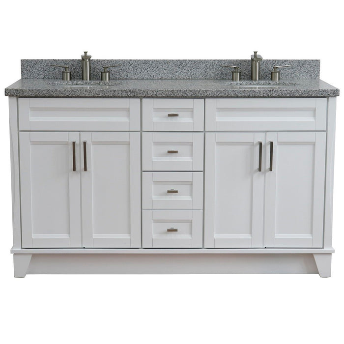 Bellaterra Home 61 in. Double Sink Vanity in White Finish and Gray Granite and Oval Sink