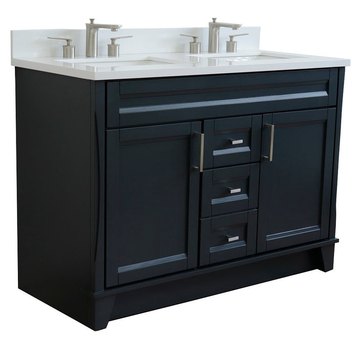 Bellaterra Home 49 in. Double Sink Vanity in Dark Gray Finish with White Quartz and Rectangle Sink