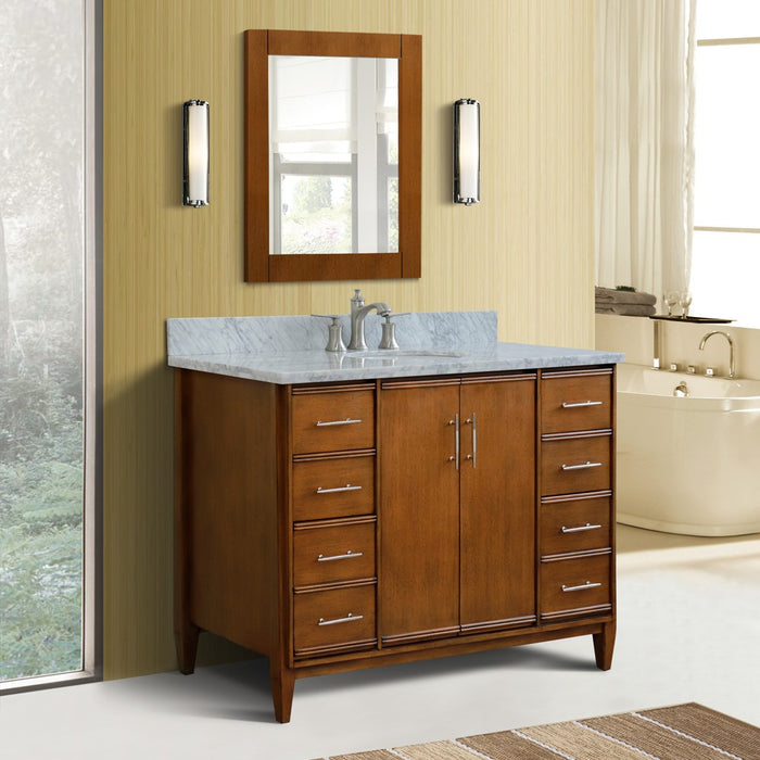 Bellaterra Home 49 in. Single Sink Vanity in Walnut Finish with White Carrara Marble and Oval Sink