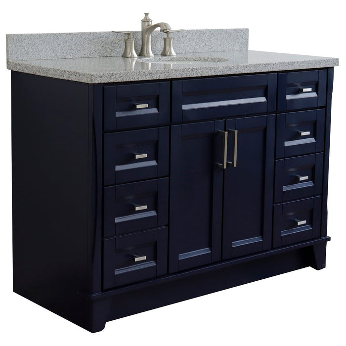 Bellaterra Home 49 in. Single Sink Vanity in Blue Finish with Gray Granite and and Oval Sink