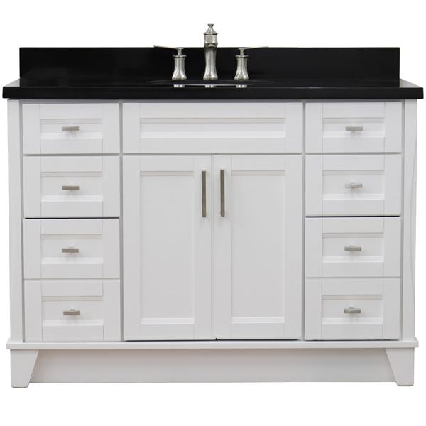 Bellaterra Home 49 in. Single Sink Vanity in White Finish with Black Galaxy Granite and and Oval Sink