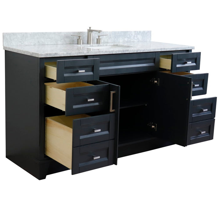 Bellaterra Home 61 in. Single Sink Vanity in Dark Gray Finish and White Carrara Marble and Rectangle Sink