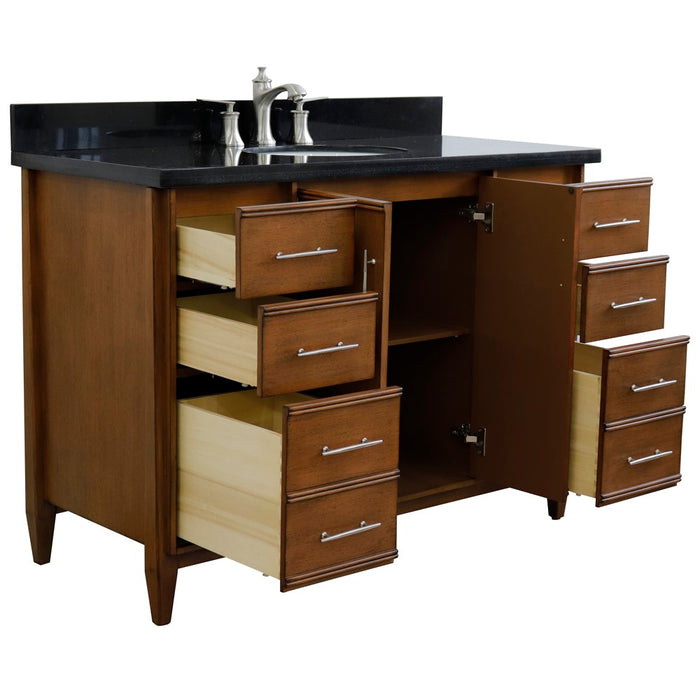 Bellaterra Home 49 in. Single Sink Vanity in Walnut Finish with Black Galaxy Granite and Oval Sink