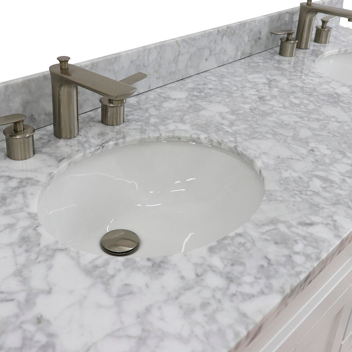 Bellaterra Home 61 in. Double Sink Vanity in White Finish and White Carrara Marble and Oval Sink