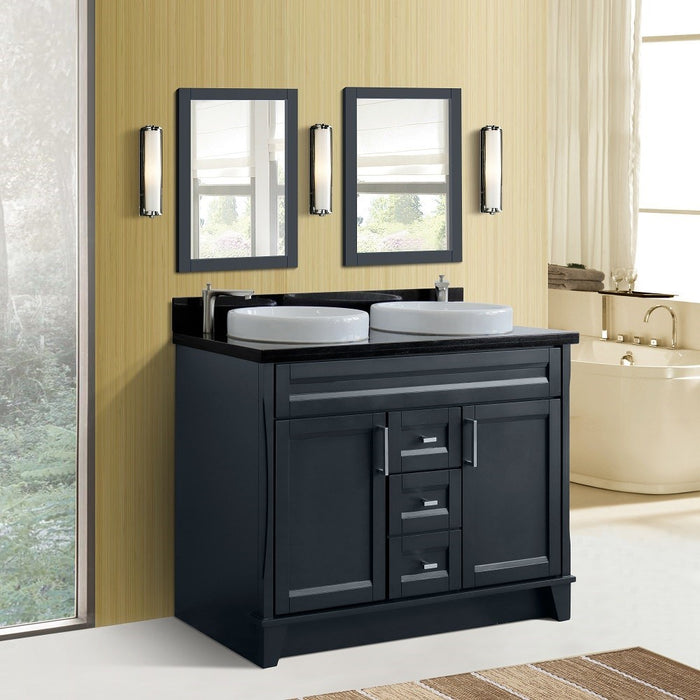 Bellaterra Home 49 in. Double Sink Vanity in Dark Gray Finish with Black Galaxy Granite and Round Sink