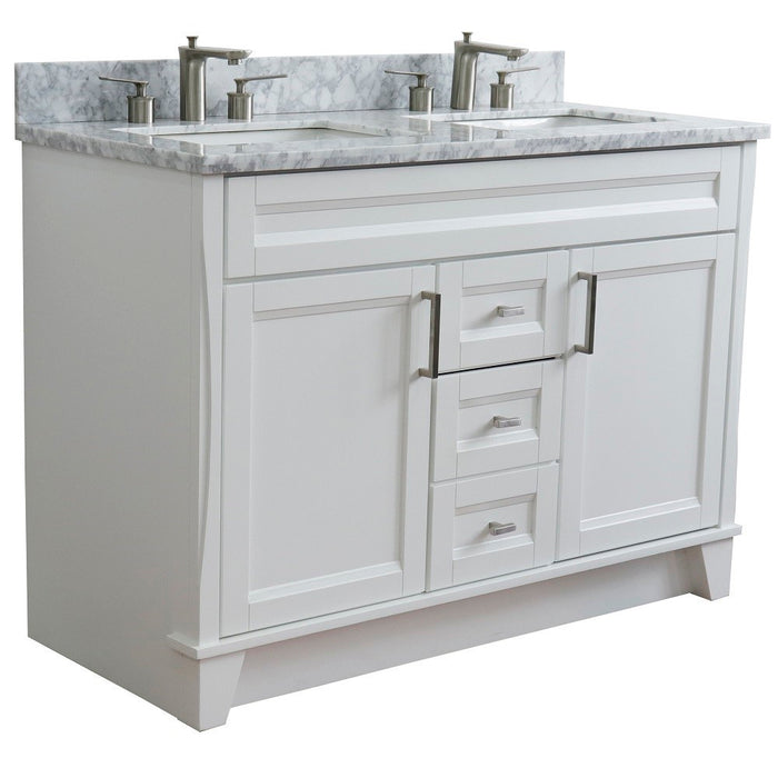 Bellaterra Home 49 in. Double Sink Vanity in White Finish with White Carrara Marble and Rectangle Sink