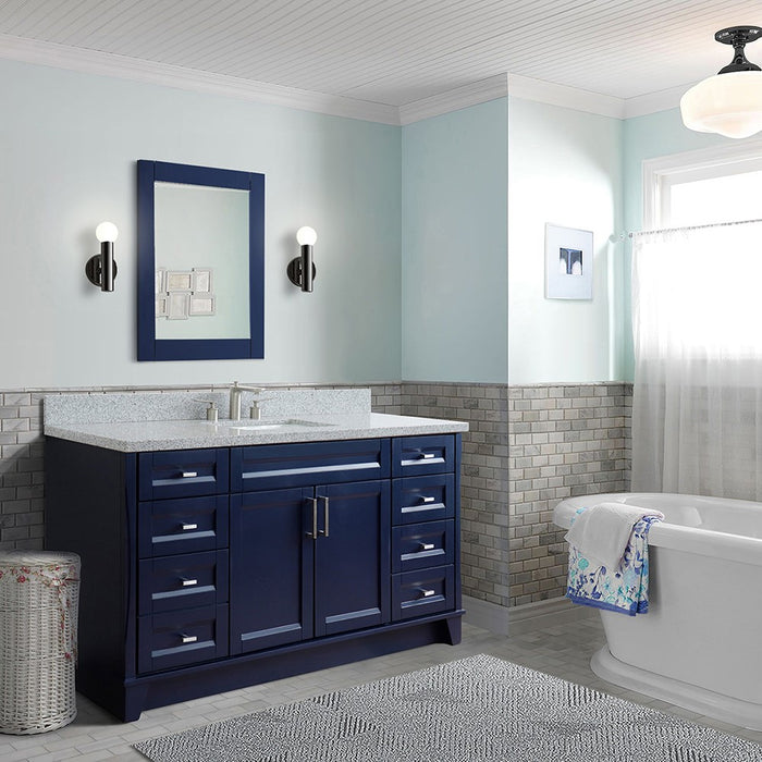 Bellaterra Home 61 in. Single Sink Vanity in Blue Finish and Gray Granite and Rectangle Sink