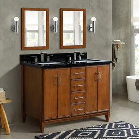Bellaterra Home 49 in. Double Sink Vanity in Walnut Finish with Black Galaxy Granite and Rectangle Sink