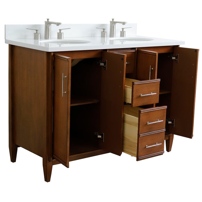 Bellaterra Home 49 in. Double Sink Vanity in Walnut Finish with White Quartz and Oval Sink
