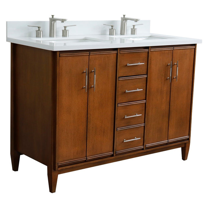 Bellaterra Home 49 in. Double Sink Vanity in Walnut Finish with White Quartz and Rectangle Sink