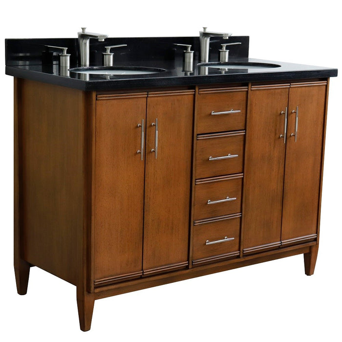 Bellaterra Home 49 in. Double Sink Vanity in Walnut Finish with Black Galaxy Granite and Oval Sink