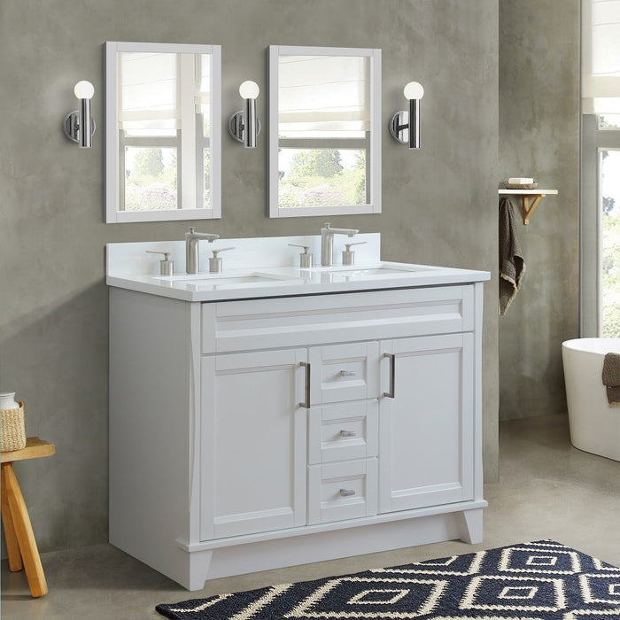 Bellaterra Home 49 in. Double Sink Vanity in White Finish with White Quartz and Rectangle Sink