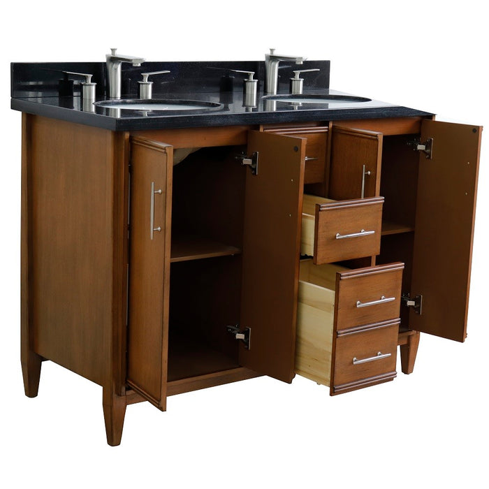 Bellaterra Home 49 in. Double Sink Vanity in Walnut Finish with Black Galaxy Granite and Oval Sink