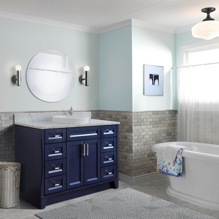 Bellaterra Home 49 in. Single Sink Vanity in Blue Finish with White Carrara Marble and Round Sink