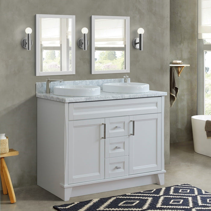 Bellaterra Home 49 in. Double Sink Vanity in White Finish with White Carrara Marble and Round Sink