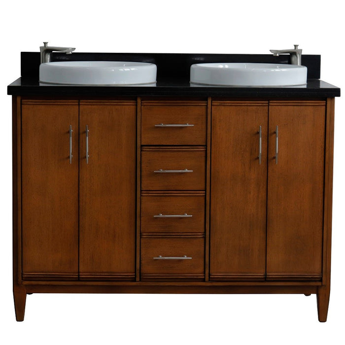 Bellaterra Home 49 in. Double Sink Vanity in Walnut Finish with Black Galaxy Granite and Round Sink