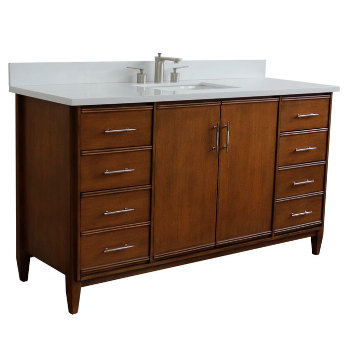 Bellaterra Home 61 in. Single Sink Vanity in Walnut Finish with White Quartz and Rectangle Sink