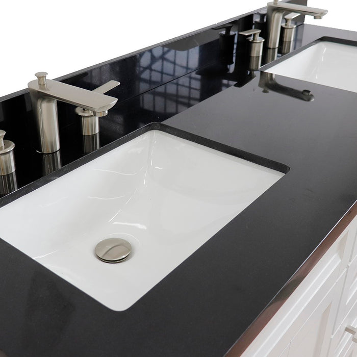 Bellaterra Home  61 in. Double Sink Vanity in White Finish and Black Galaxy Granite and Rectangle Sink