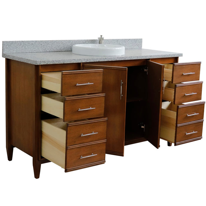 Bellaterra Home 61 in. Single Sink Vanity in Walnut Finish with Gray Granite and Round Sink