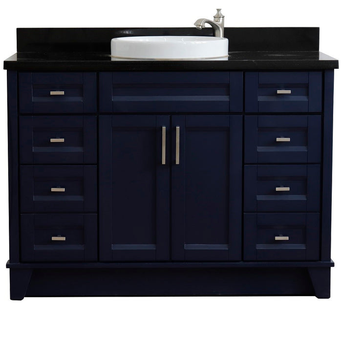 Bellaterra Home 49 in. Single Sink Vanity in Blue Finish with Black Galaxy Granite and Round Sink