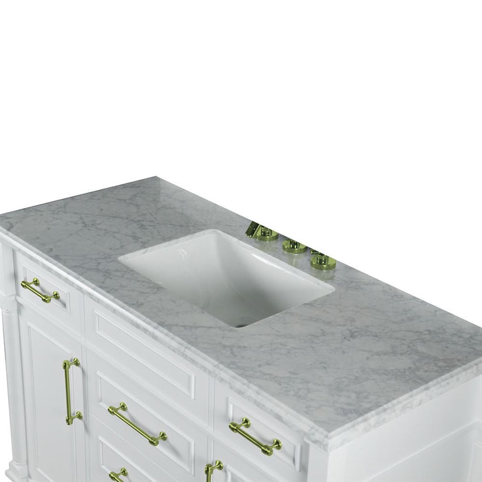 Bellaterra Home Napa 48 in. Single Vanity in White with White Carrara Marble Top with Gold Hardware
