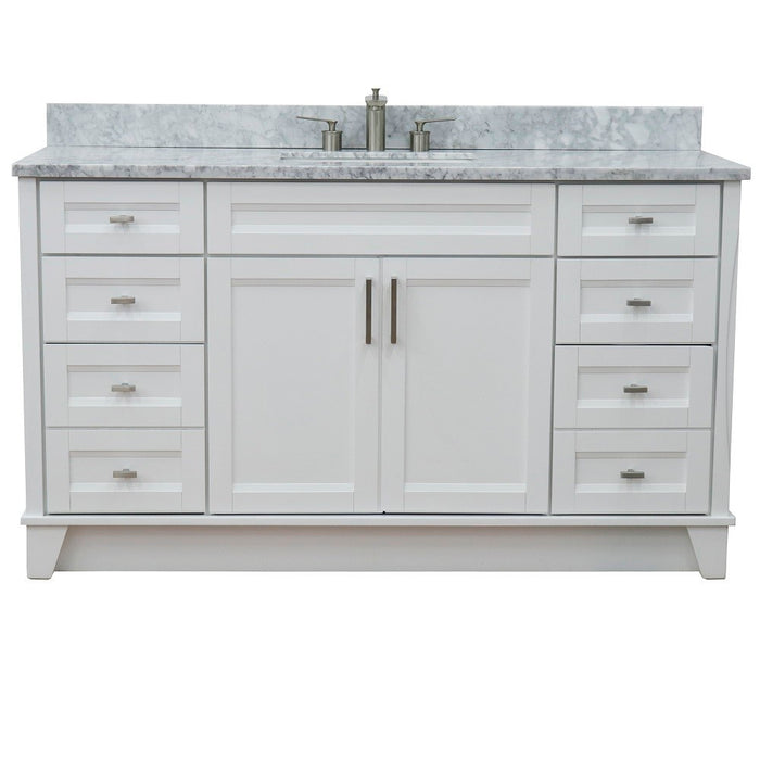Bellaterra Home 61 in. Single Sink Vanity in White Finish and White Carrara Marble and Rectangle Sink