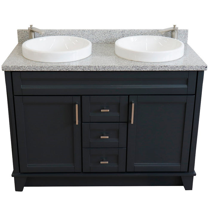 Bellaterra Home 49 in. Double Sink Vanity in Dark Gray Finish with Gray Granite and Round Sink