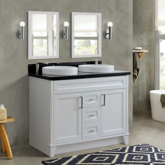 Bellaterra Home 49 in. Double Sink Vanity in White Finish with Black Galaxy Granite and Round Sink