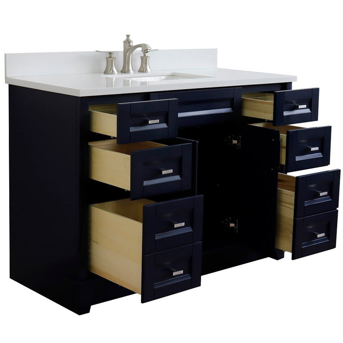 Bellaterra Home 49 in. Single Sink Vanity in Blue Finish with White Quartz and Rectangle Sink