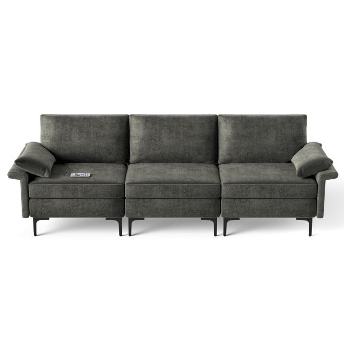Costway Large 3-Seat Sofa Sectional with Metal Legs and 2 USB Ports for 3-4 people