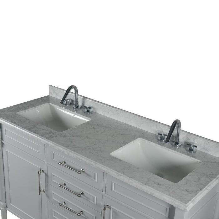 Bellaterra Home Napa 60 in. Double Vanity in Light Gray with White Carrara Marble Top with Brushed Nickel Hardware