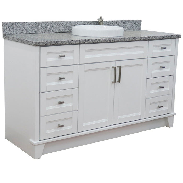 Bellaterra Home 61 in. Single Sink Vanity in White Finish and Gray Granite and Round Sink