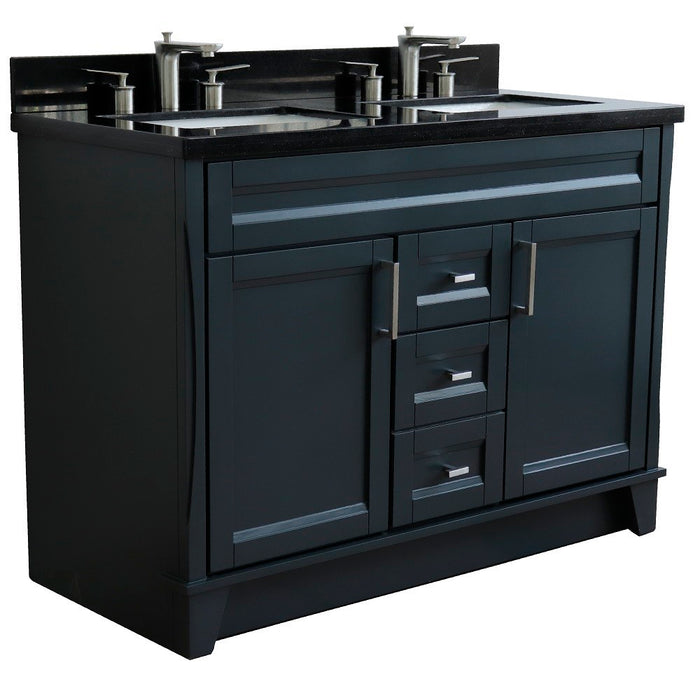 Bellaterra Home 49 in. Double Sink Vanity in Dark Gray Finish with Black Galaxy Granite and Rectangle Sink