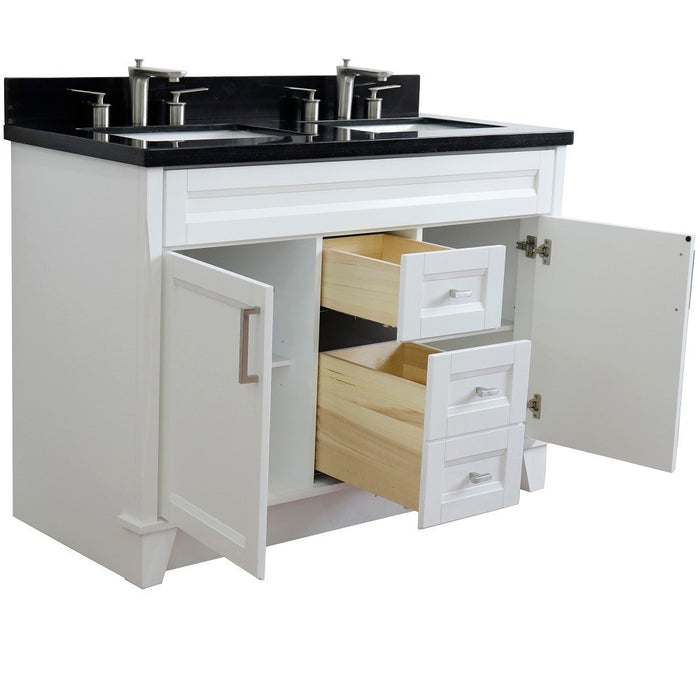 Bellaterra Home 49 in. Double Sink Vanity in White Finish with Black Galaxy Granite and Rectangle Sink