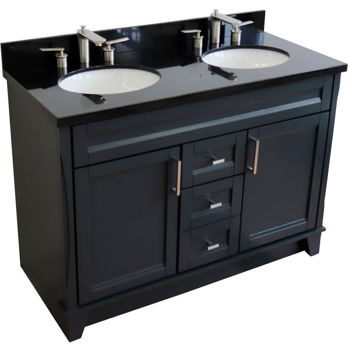 Bellaterra Home 49 in. Double Sink Vanity in Dark Gray Finish with Black Galaxy Granite and Oval Sink