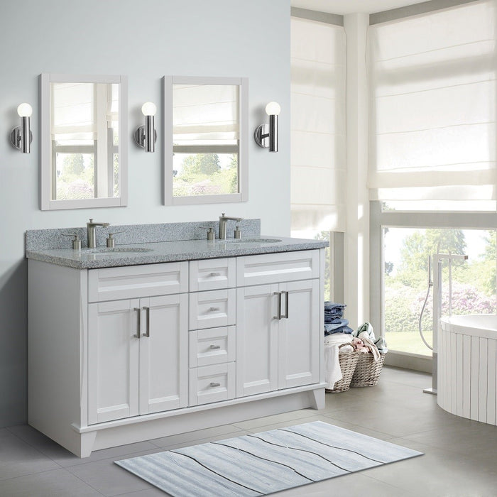 Bellaterra Home 61 in. Double Sink Vanity in White Finish and Gray Granite and Oval Sink