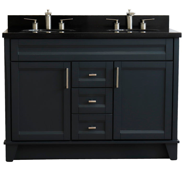 Bellaterra Home 49 in. Double Sink Vanity in Dark Gray Finish with Black Galaxy Granite and Oval Sink