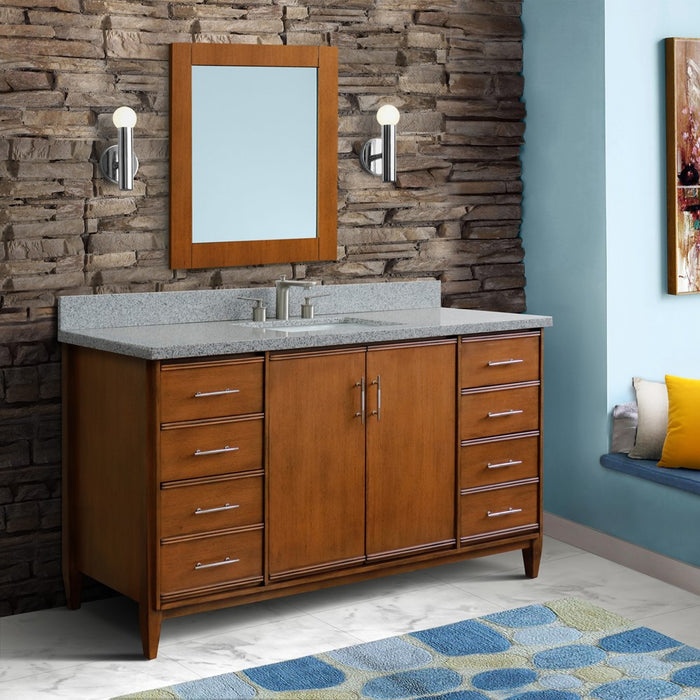 Bellaterra Home 61 in. Single Sink Vanity in Walnut Finish with Gray Granite and Rectangle Sink