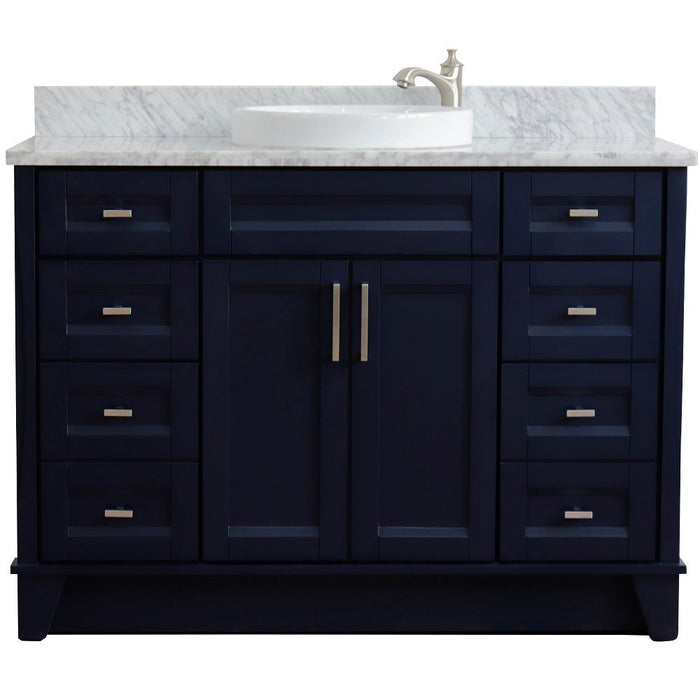 Bellaterra Home 49 in. Single Sink Vanity in Blue Finish with White Carrara Marble and Round Sink