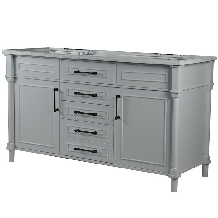 Bellaterra Home Napa 60 in. Double Vanity in Light Gray with White Carrara Marble Top with Black Hardware