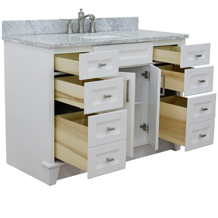 Bellaterra Home 49 in. Single Sink Vanity in White Finish with White Carrara Marble and Rectangle Sink