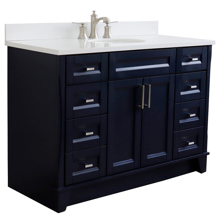 Bellaterra Home 49 in. Single Sink Vanity in Blue Finish with White Quartz and and Oval Sink