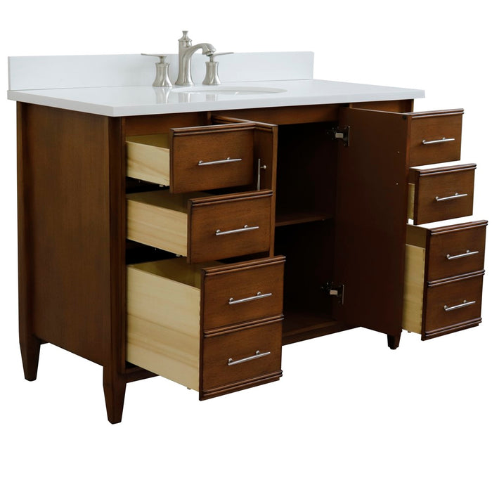 Bellaterra Home 49 in. Single Sink Vanity in Walnut Finish with White Quartz and Oval Sink