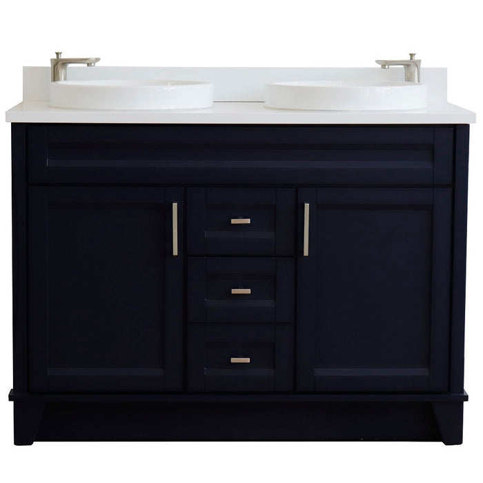 Bellaterra Home 49 in. Double Sink Vanity in Blue Finish with White Quartz and Round Sink