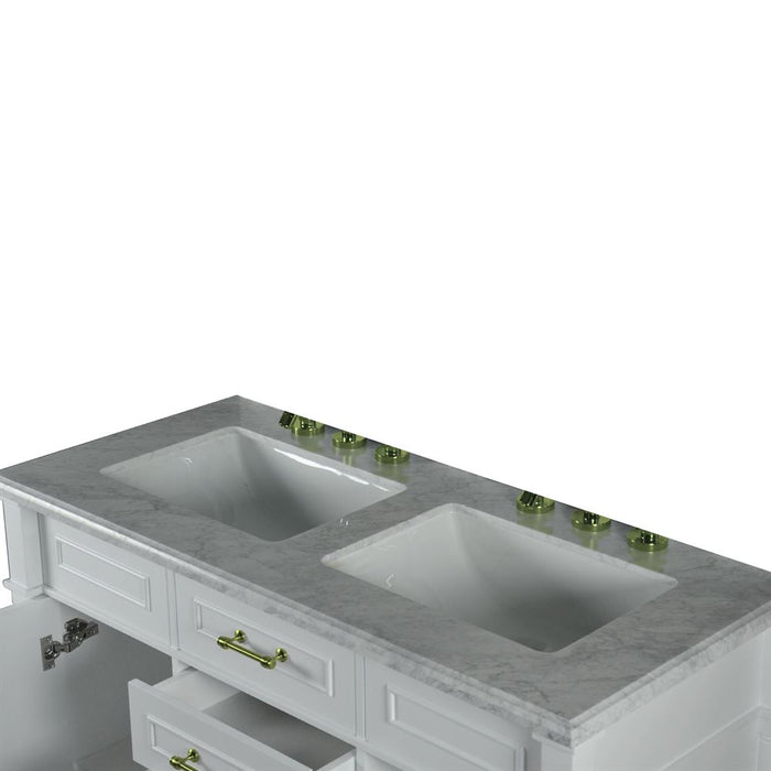 Bellaterra Home Napa 48 in. Double Vanity in White with White Carrara Marble Top with Gold Hardware