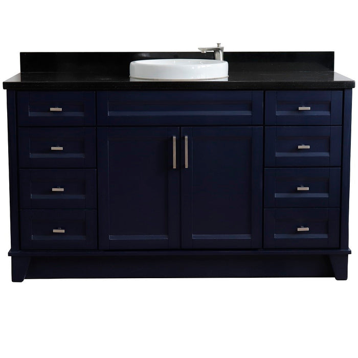 Bellaterra Home 61 in. Single Sink Vanity in Blue Finish and Black Galaxy Granite and Round Sink