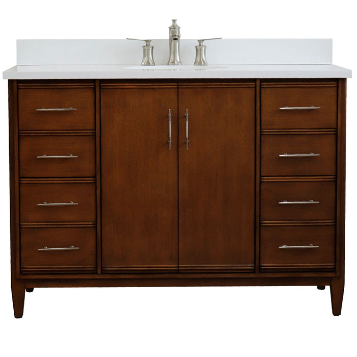 Bellaterra Home 49 in. Single Sink Vanity in Walnut Finish with White Quartz and Oval Sink