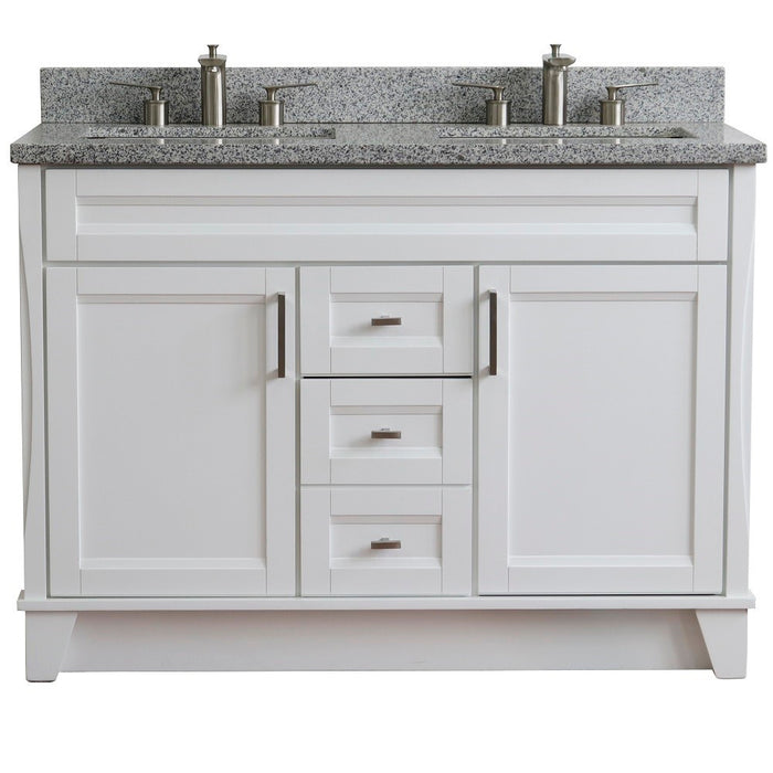 Bellaterra Home 49 in. Double Sink Vanity in White Finish with Gray Granite and Rectangle Sink