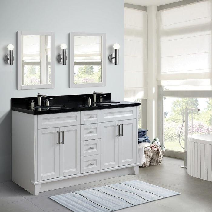 Bellaterra Home 61 in. Double Sink Vanity in White Finish and Black Galaxy Granite and Oval Sink
