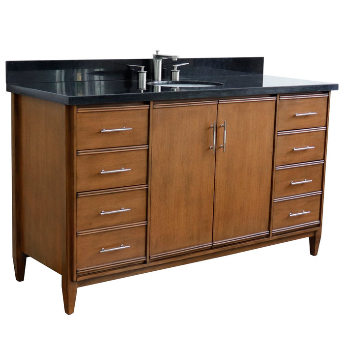 Bellaterra Home 61 in. Single Sink Vanity in Walnut Finish with Black Galaxy Granite and Oval Sink